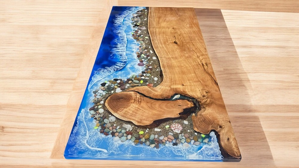 36x72 Handcrafted Resin Ocean Wave Dining Table for Beach or Office Decor