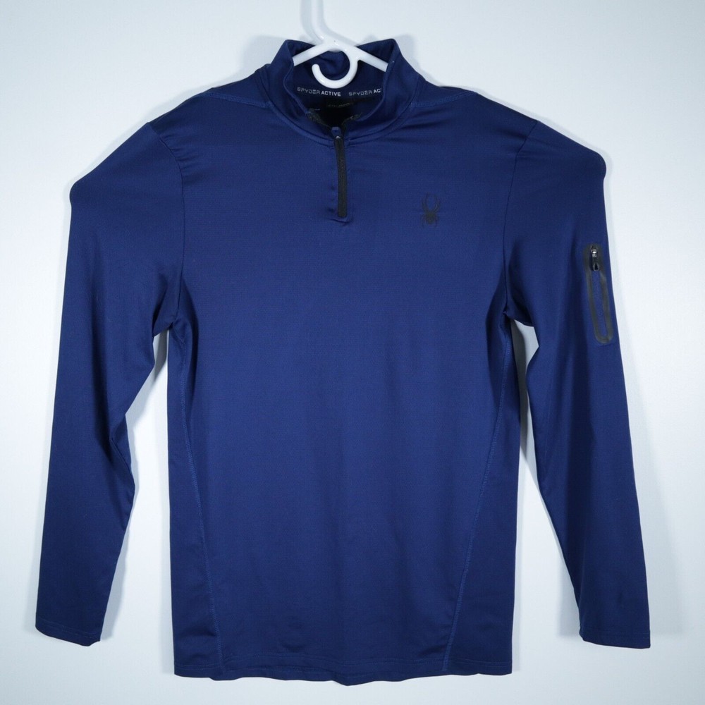 Spyder Active Quarter 1/4 Zip Blue Long Sleeve Pullover Shirt Mens Medium