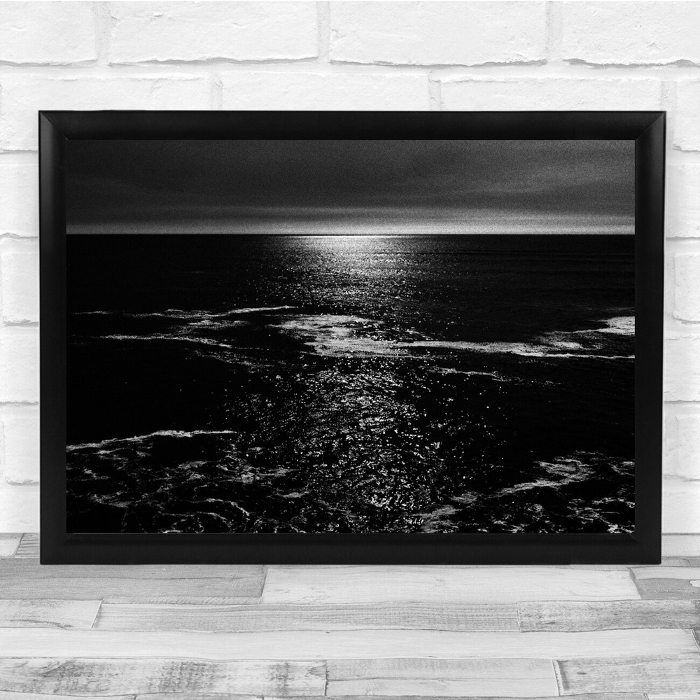 Landscape Abstract Dark Black & White Sea Ocean Water Wall Art Print