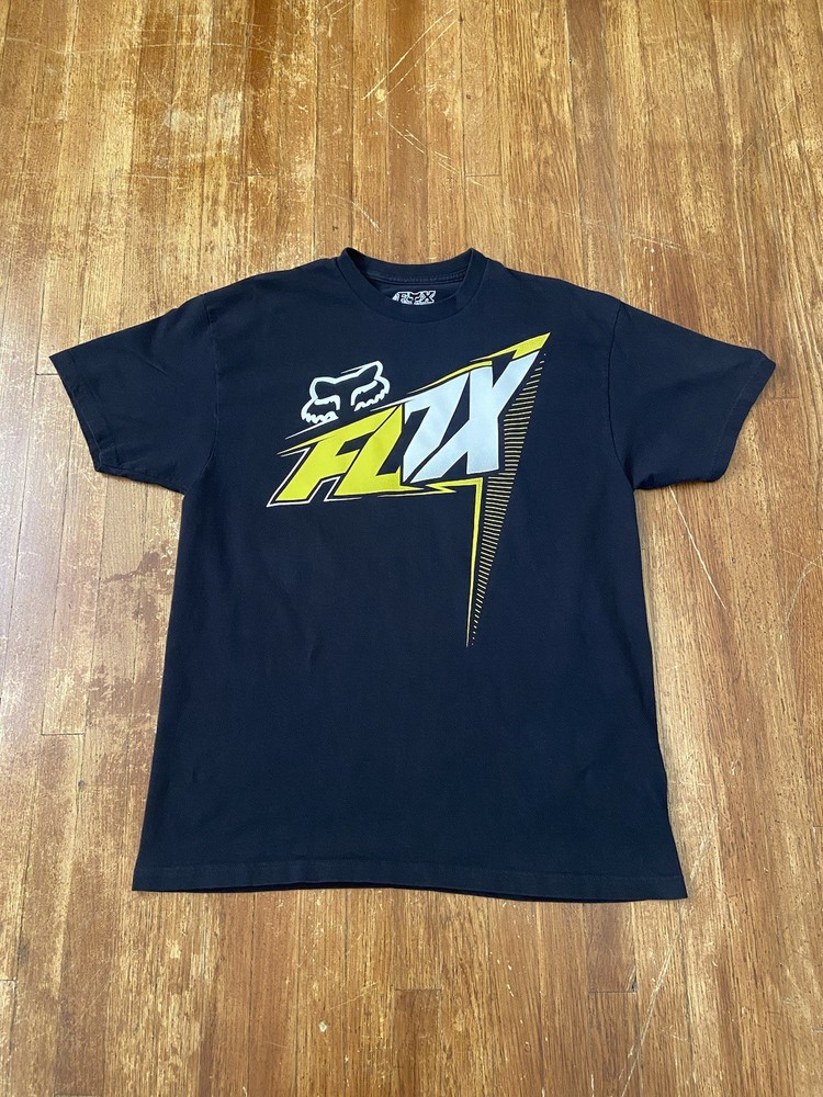 Y2K Fox Racing Black Center Logo Graphic T-Shirt Adult XL