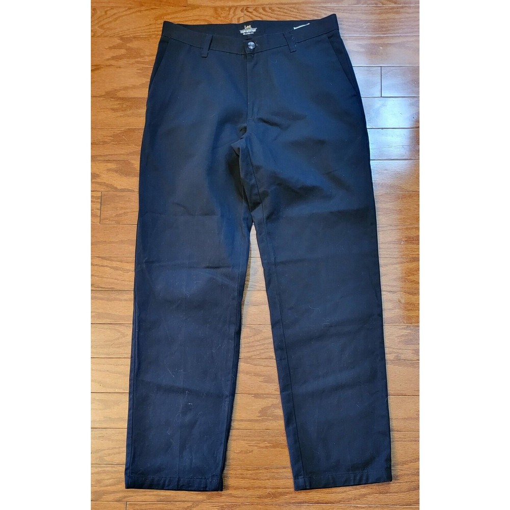 Lee Relaxed Fit Pants Men Black Chinos 32x32 Straight Leg Stain Resistant