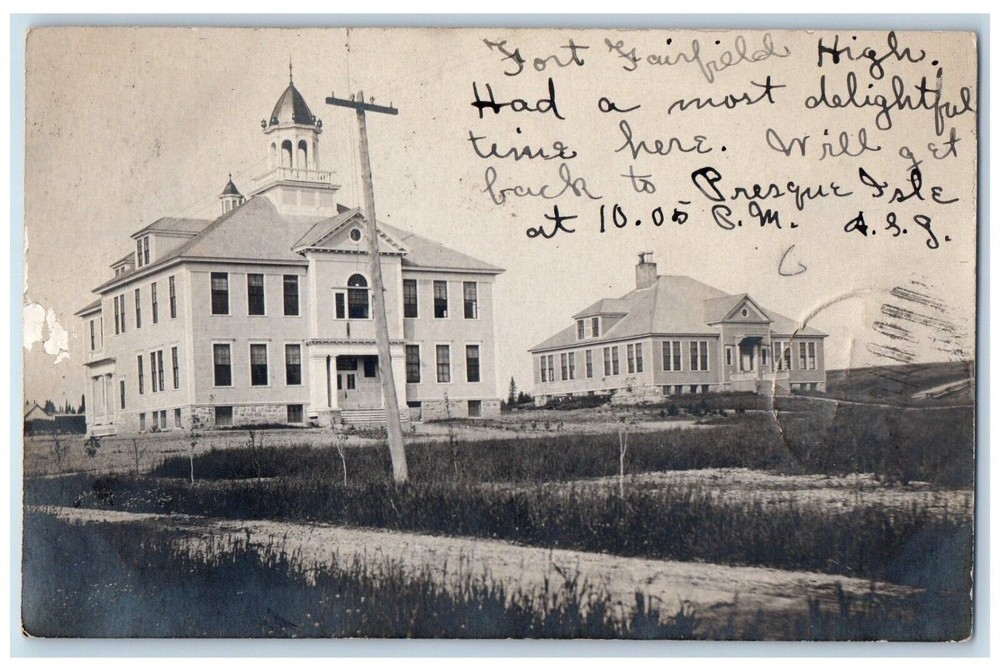 1905 High School Dirt Road Fort Fairfield Maine ME RPPC Photo Antique Postcard