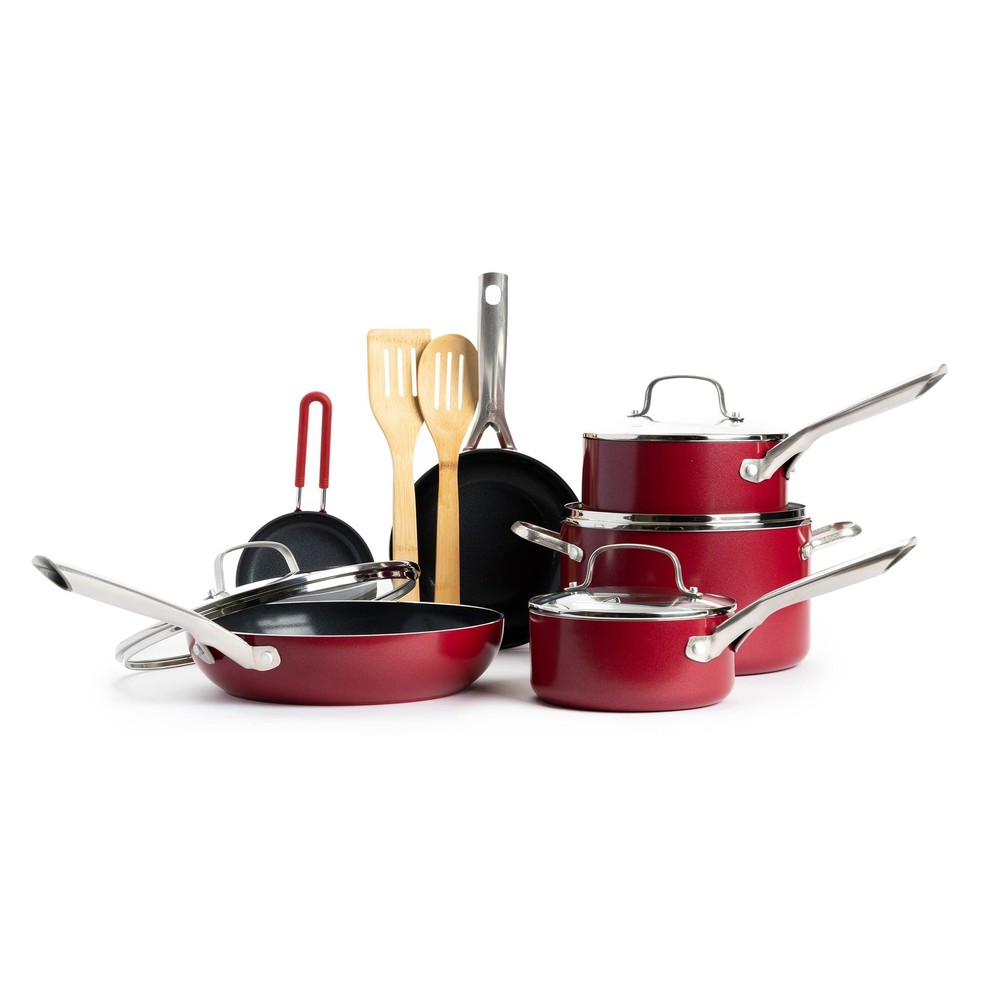 12-Piece Ceramic Nonstick Cookware Set with Textured Stainless Steel Handles  
