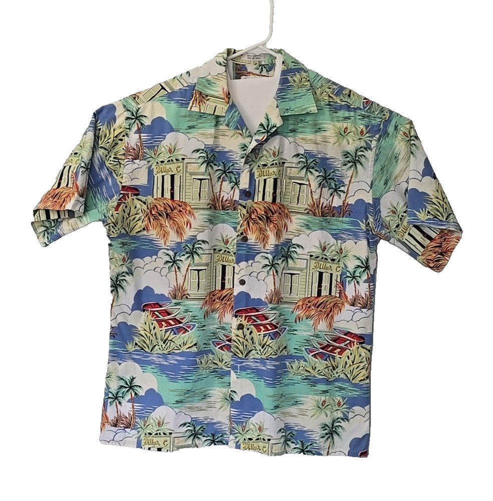 Vintage 90s Pierre Cardin White Lotus Vacation Shirt 100% Cotton Large