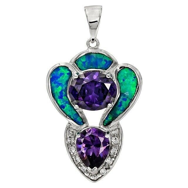 3CT Amethyst & Australian Opal Inlay 925 Sterling Silver Pendant OE3