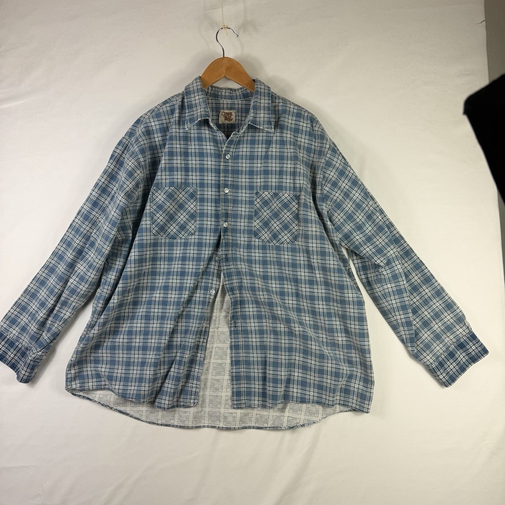 VTG Ozark Trail Mens Plaid Flannel Long Sleeve Button Up Shirt Size XXL Blue