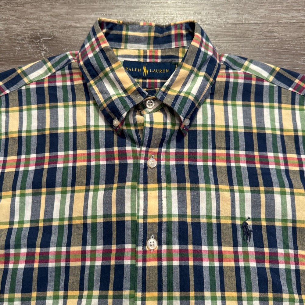 Ralph Lauren Shirt Mens Medium Madras Plaid Indian Short Sleeve Button Cotton