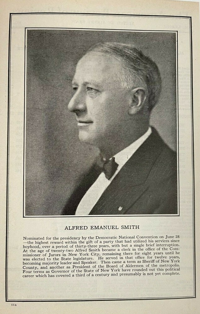 1928 Vintage Magazine Illustration Alfred E. Smith New York Politician