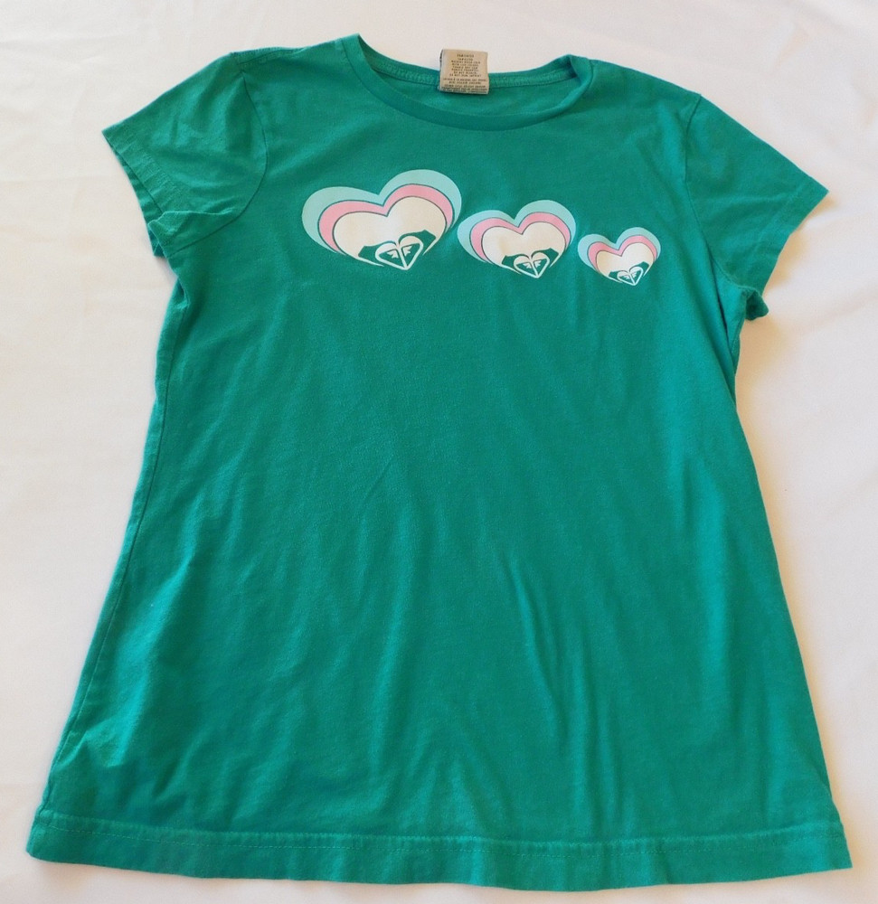 Roxy Paradise Women's Juniors Short Sleeve T Shirt Size XL Green Hearts GUC