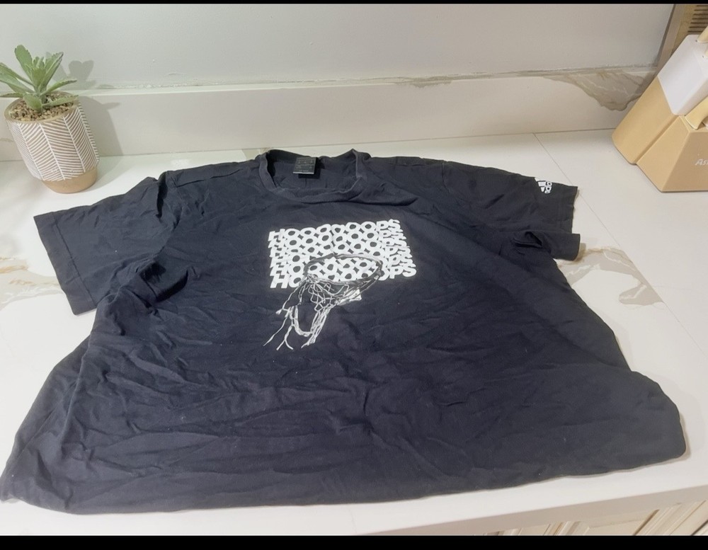 adidas Mens 2XL Black Cotton Logo Graphic Print Crew Neck Short Sleeve T-Shirt