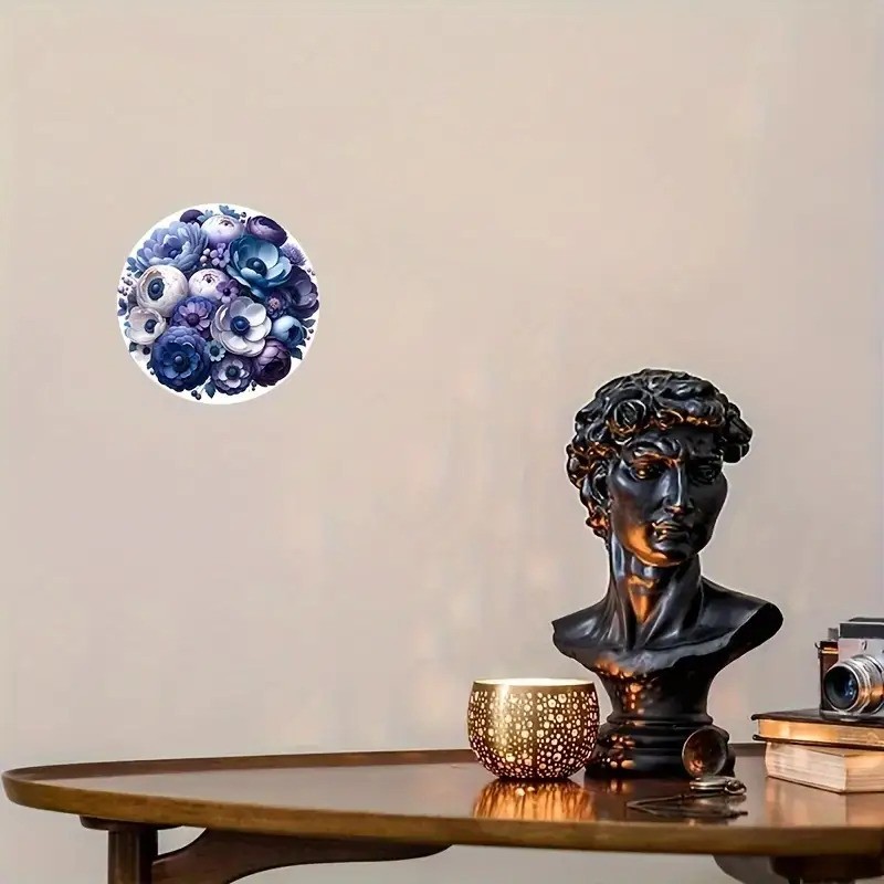 Purple Floral Abstract Round Aluminum Wall Art Modern Decor