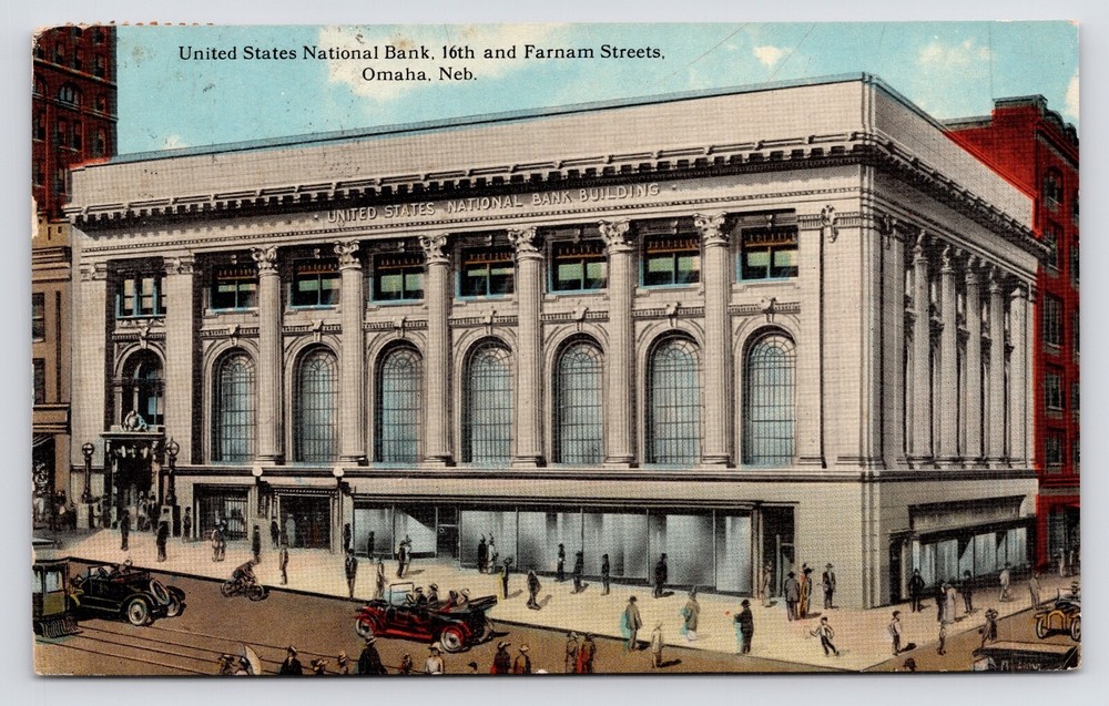 c1907 US National Bank 16th & Farnam Street Street Omaha Nebraska NE Postcard