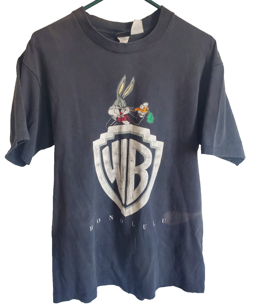 Vintage Warner Brothers Studio Bugs Bunny Logo T shirt ADULT LARGE Black