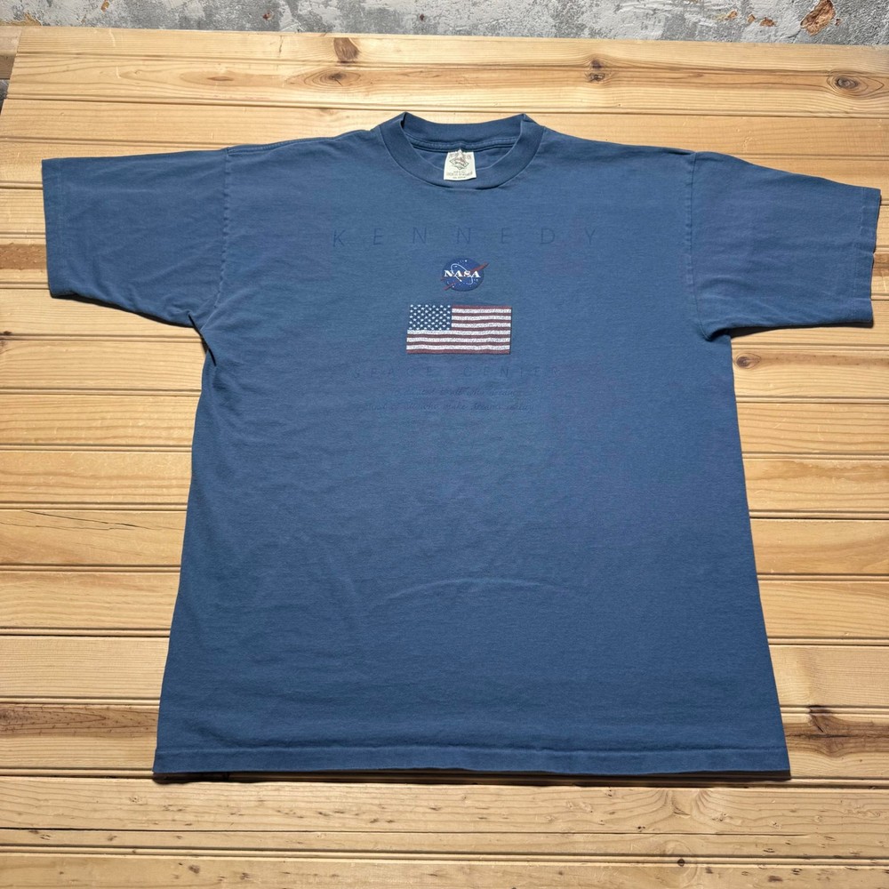 Vintage 90s Kennedy Space Center NASA American Flag T-Shirt USA Made - Size XL