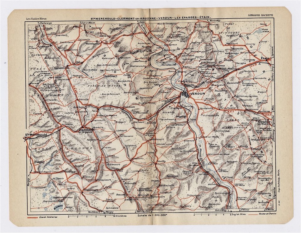 1930 Original Vintage Map Of Vicinity Of Verdun / Lorraine / France