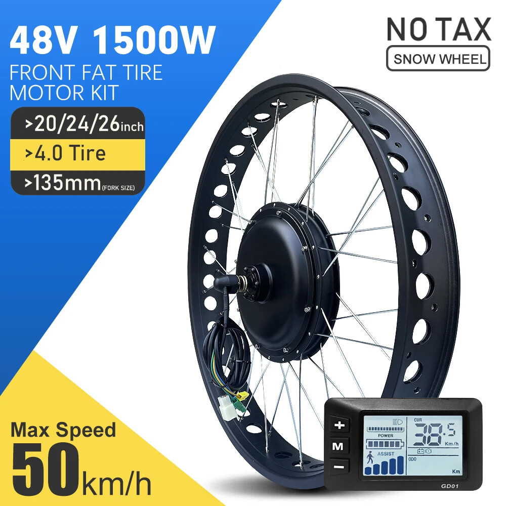 48V 1500W 20/24/26inch Snow E-bike Fat Tire Front Hub Motor Wheel Conversion Kit