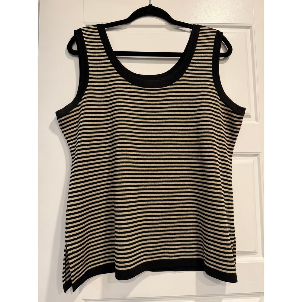 Exclusively Misook Striped Metallic Gold Tank Size XL Dressy Summer Quiet Luxury