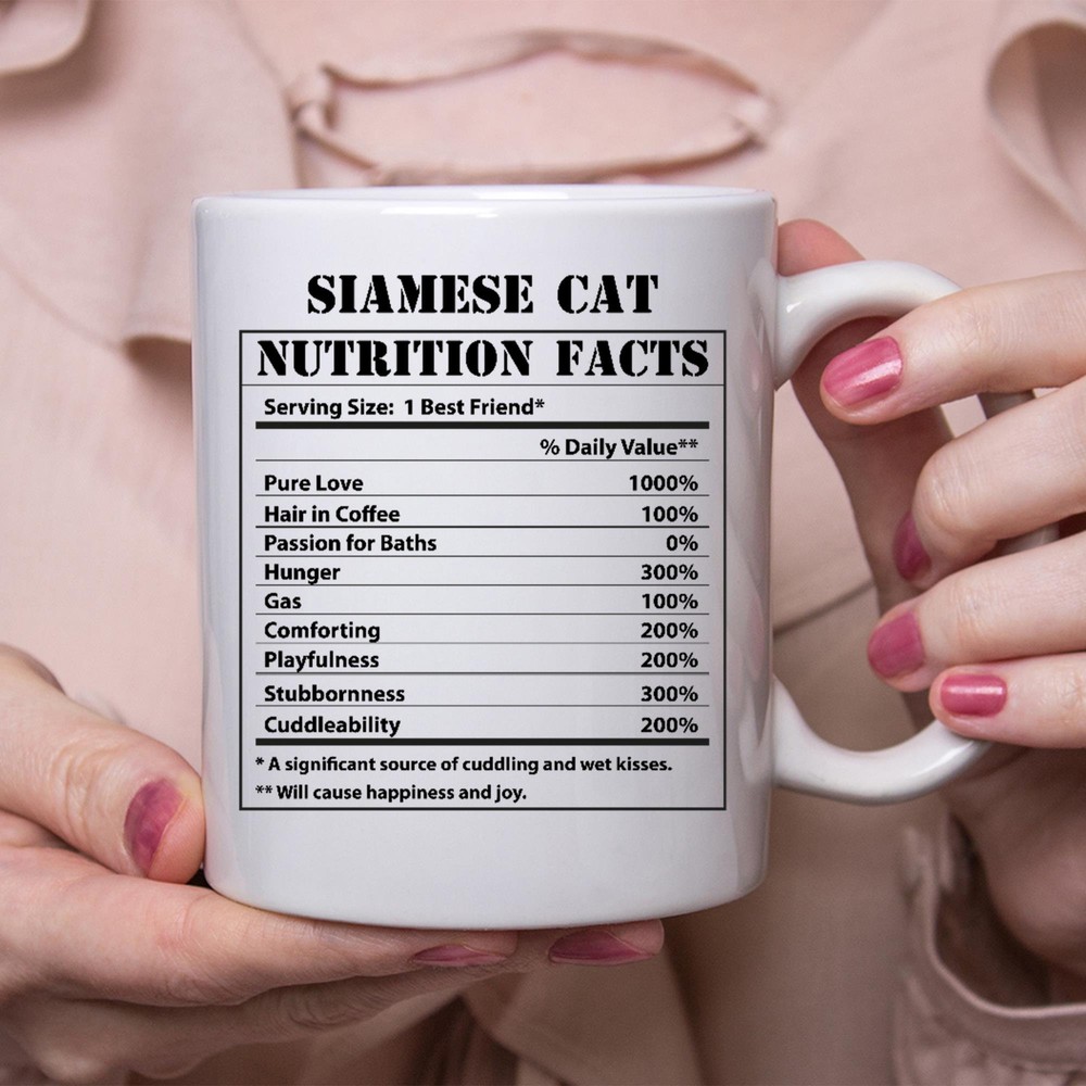 Funny Siamese Cat Gifts Nutritional Facts White Coffee Mug
