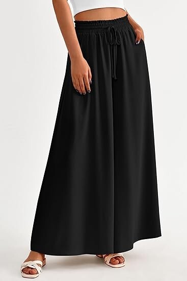 Women's Summer Wide Leg Palazzo Pants High Waisted Flowy Pockets Trendy