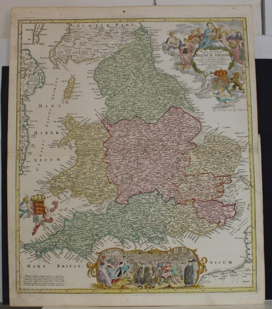 England & Wales 1716 Johann Baptist Homann Unusual Antique Copper Engraved MapANTIQUE  COPPER ENGRAVED MAP OF ENGLAND & WALES 1716