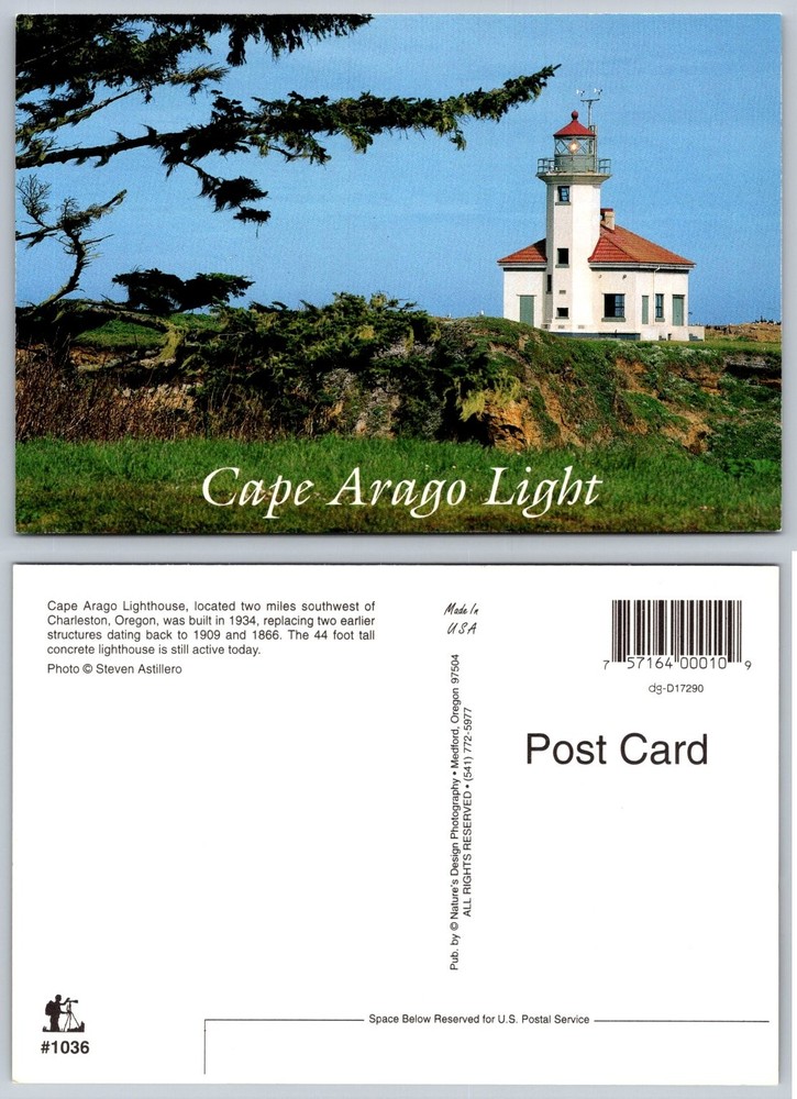 Cape Arago Light Lighthouse Oregon Coast Scenic Photo Postcard Nature's Design