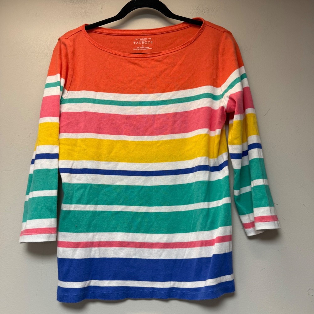 Talbots Striped Tee Womens Size M Multi-color Excellent 3/4 Sleeve Boatneck