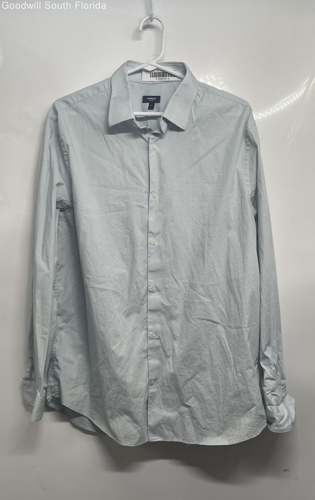 Express 1MX Mens Light Blue Long Sleeve Collared Slim Fit Button-Up Shirt Size L