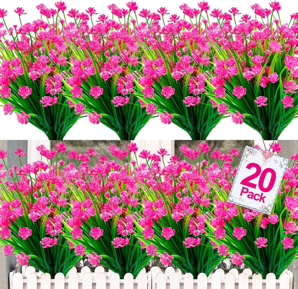 20 Bundles Artificial Flowers for Outdoors, Spring Grass Camellia Fake Flowers P