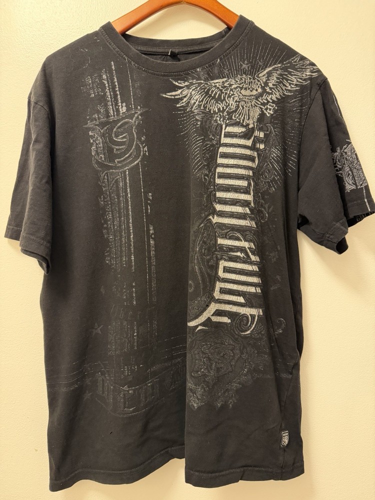 Y2K Southpole Black T-Shirt Men’s XL Grunge AOP Faded Distressed 2000s