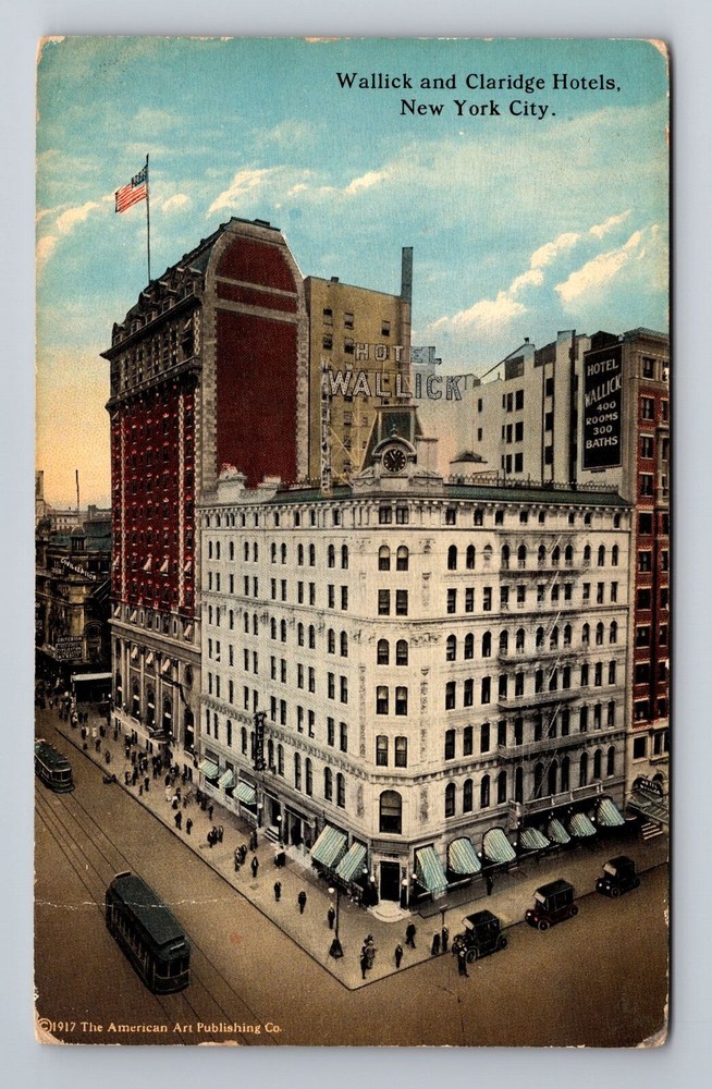 New York City NY, Ewallick And Claridge Hotels, Souvenir, Vintage Postcard