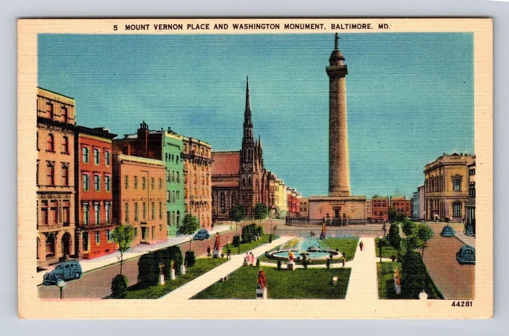 Baltimore MD-Maryland, Mount Vernon Place Washington Monument, Vintage Postcard
