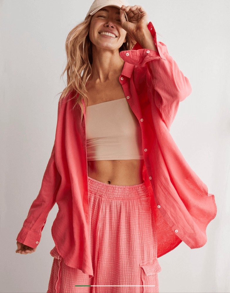 Aerie the linen blend coverup shirt lightweight oversized button down