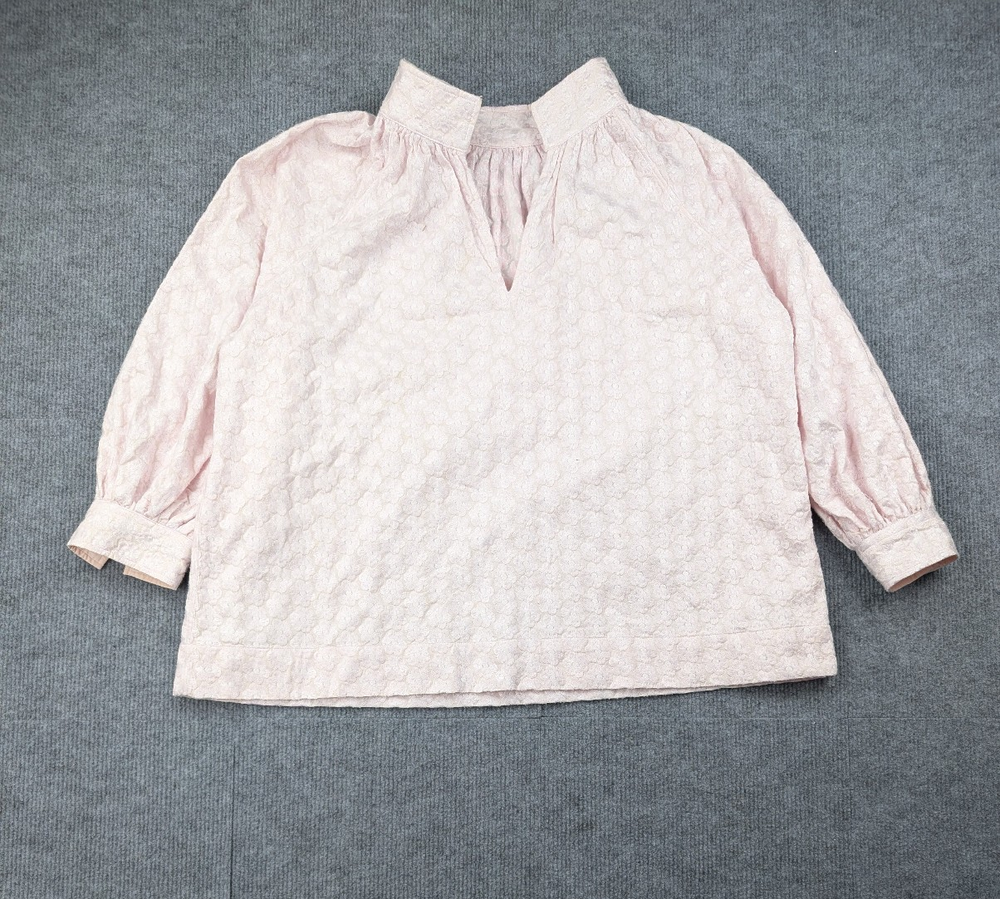 Ann Mashburn Blouse Womens Large Floral Embroidered Knit Puff Sleeve Preppy Pink