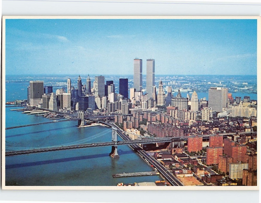 Postcard Aerial view of lower Manhattan Skyline New York City New York USA