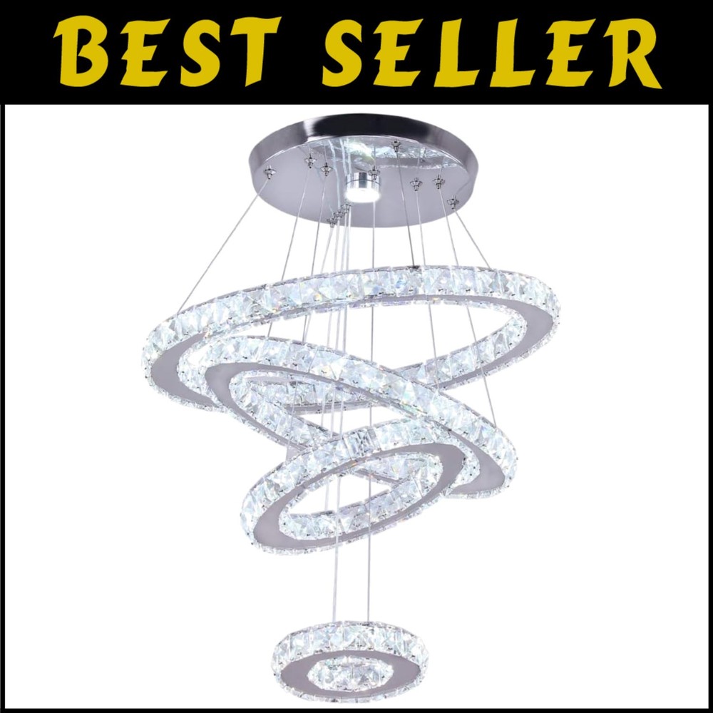 Round LED Crystal Chandelier with Touch Control for Living Room