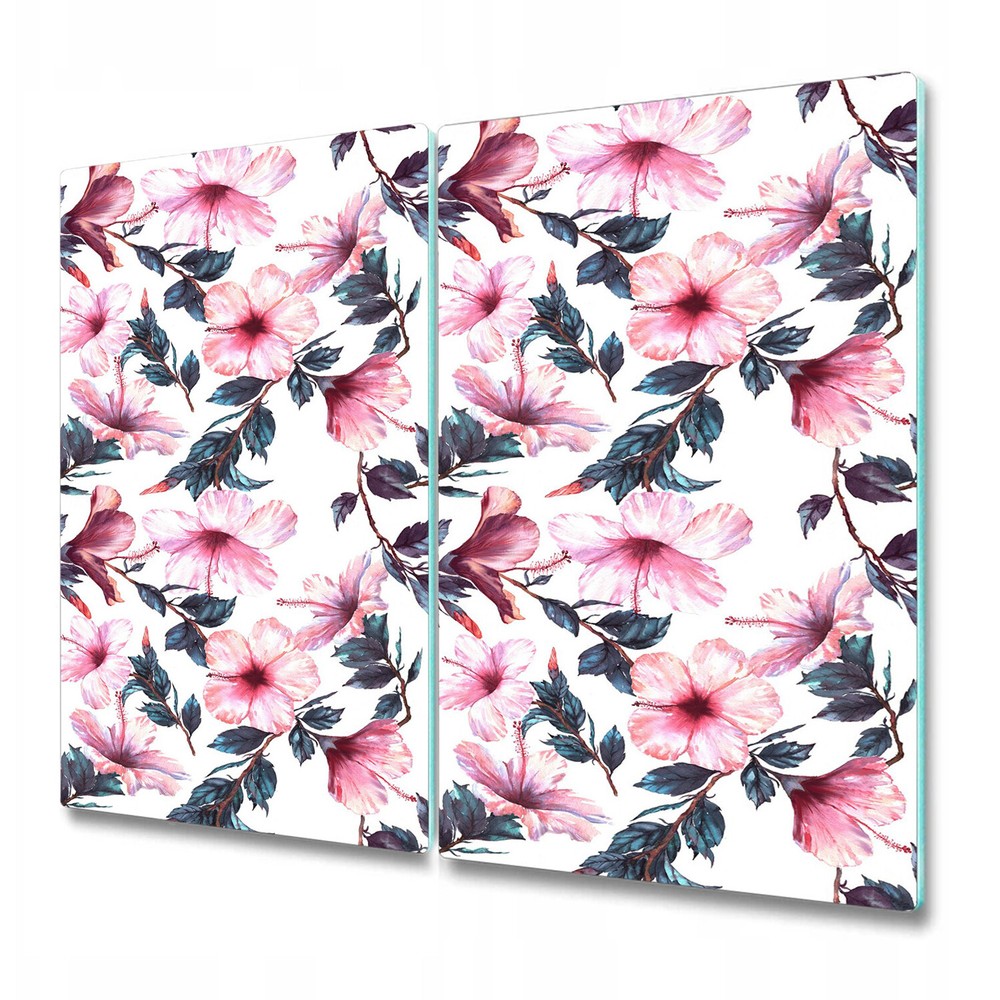 Glass Induction Ceramic Hob Cover Pink hibiscus floral Tropical flowers 2x30x52