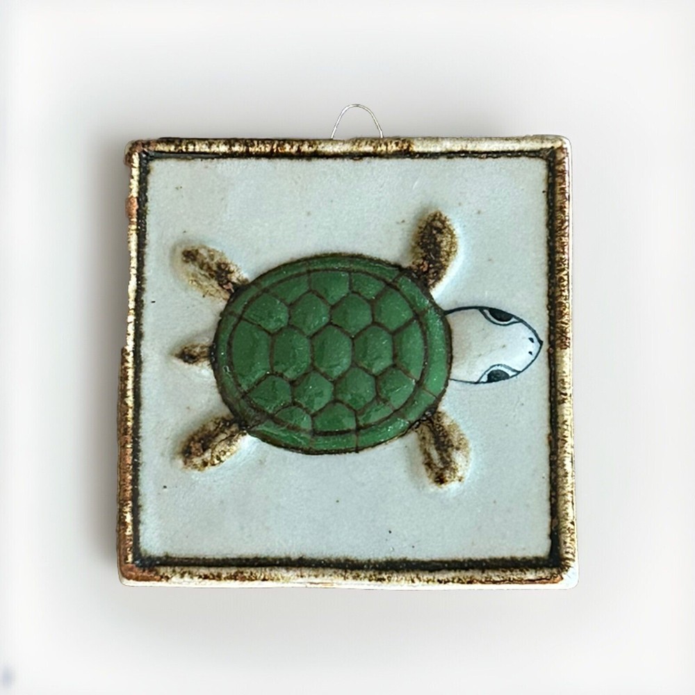 Vintage Turtle Wall Tile Pottery Clay 4”x4” Wall Hanging Decor Mexico