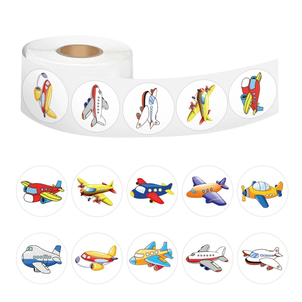 100-500pcs Round Airplane Sticker Kids Birthday Gifts Classroom Teacher Rewards