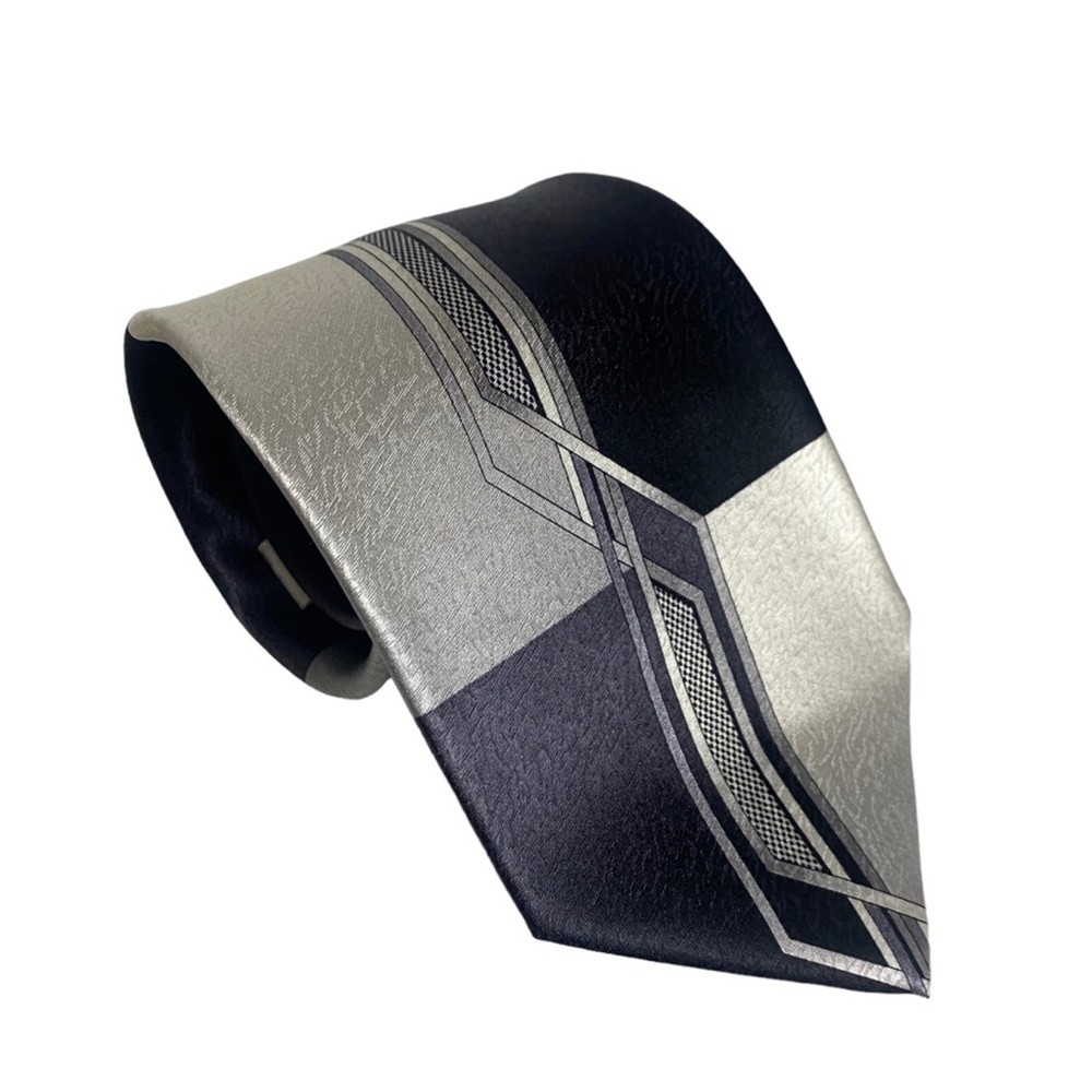 100% Silk Tie by Pierre Cardin - Black, Gray and Silver Pattern Design Wedding