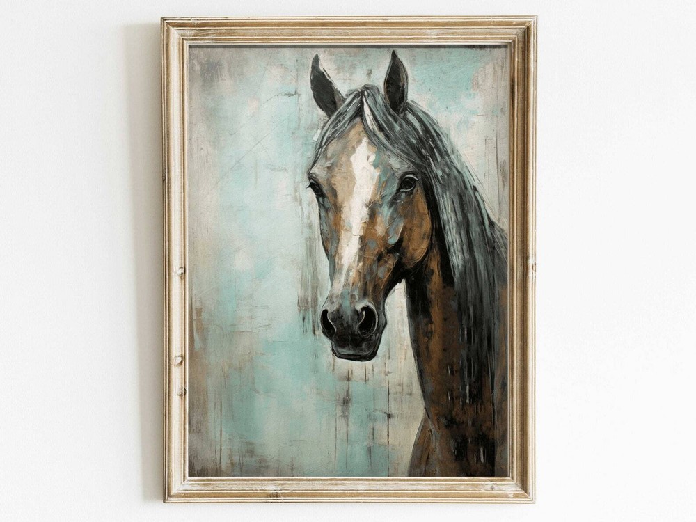 Vintage Horse Print Rustic Farmhouse Decor Rustic Horse Artwork Equestrian Wall