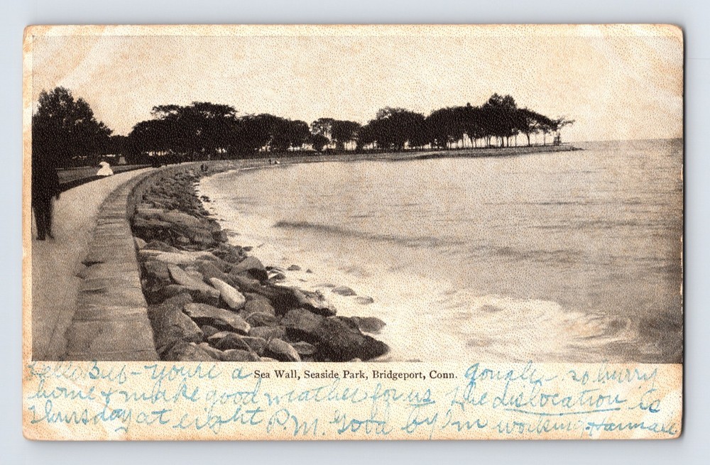 Postcard Connecticut Bridgeport CT Seaside Park Sea Wall 1906 Posted Undivided