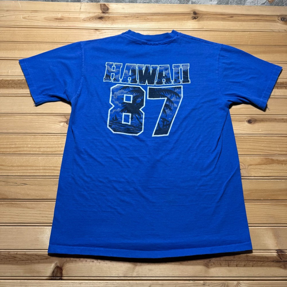 Vintage 1987 Hanes Beefy-T Hawaii Island Palm Beach Graphic T-Shirt USA - Large