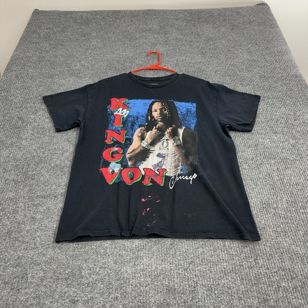King Von T Shirt Mens L Black Cotton Graphic Chicago Rap Tee Hip Hop Streetwear