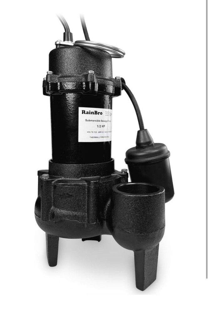 RainBro 1/2HP Submersible Sewage Pump Quiet Operation Cast Iron Effluent Pump...
