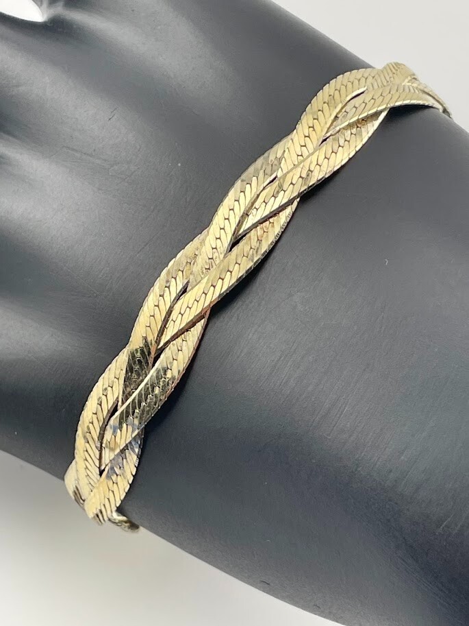 Milor Italy Gold Over 925 Sterling Silver Texture Herringbone Bracelet 7.5