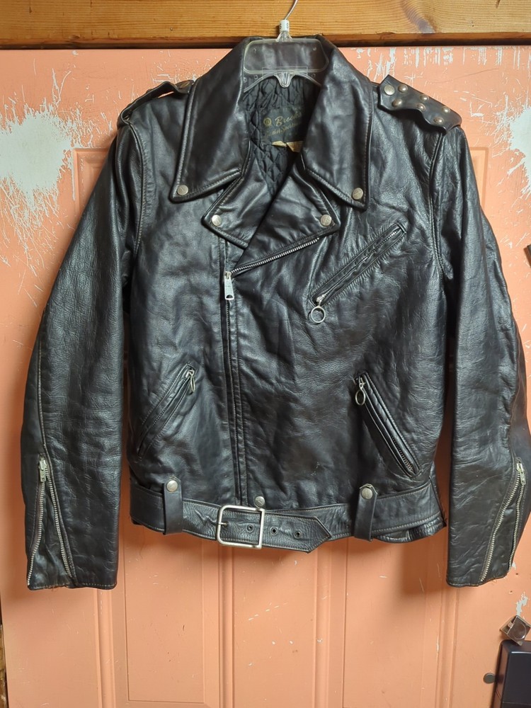 Vintage 60s Brooks Leather Sportswear 711 Biker Motorcycle Jacket Studded Sz. 44