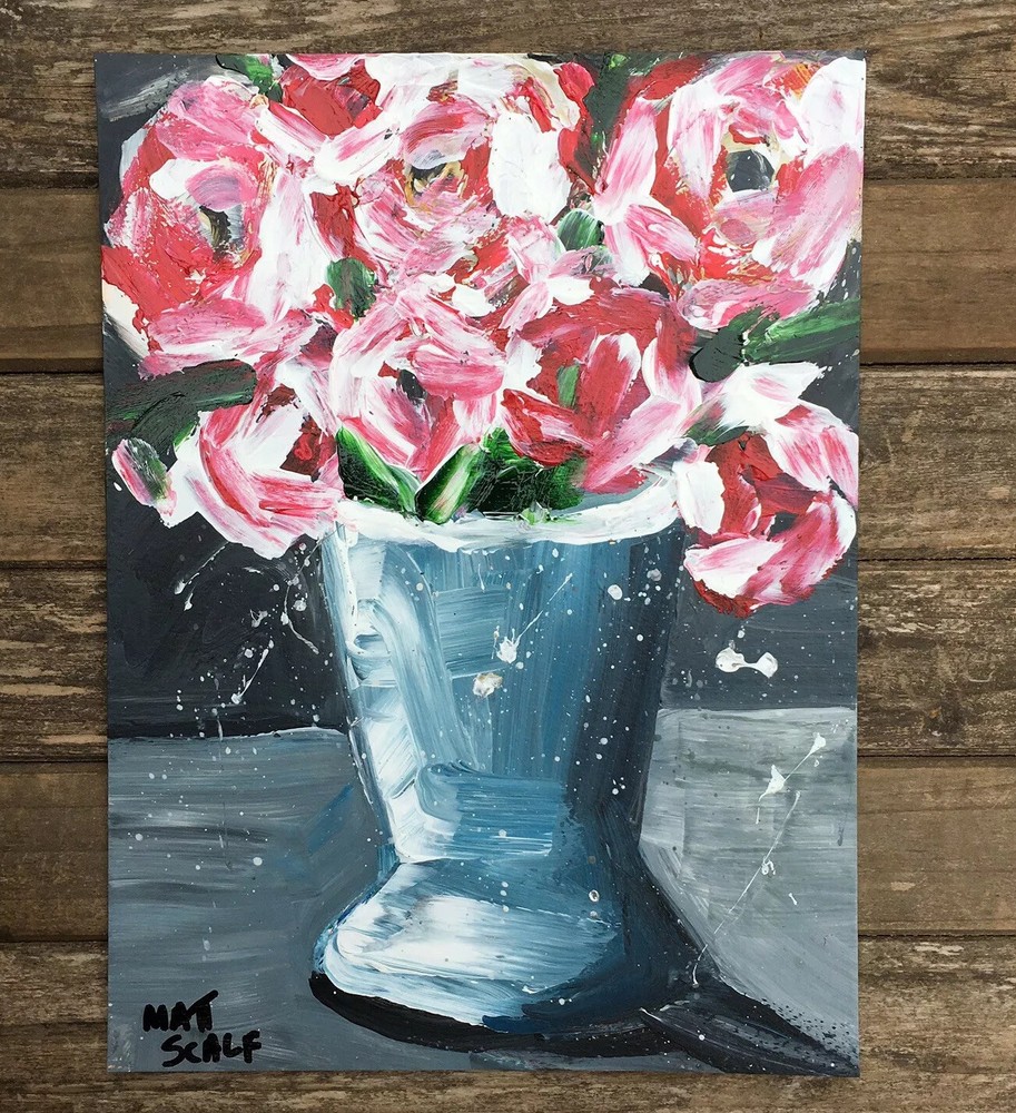 Matt Scalf Floral Flowers ORIGINAL PAINTING Vase Abstract Expressionism 9x12