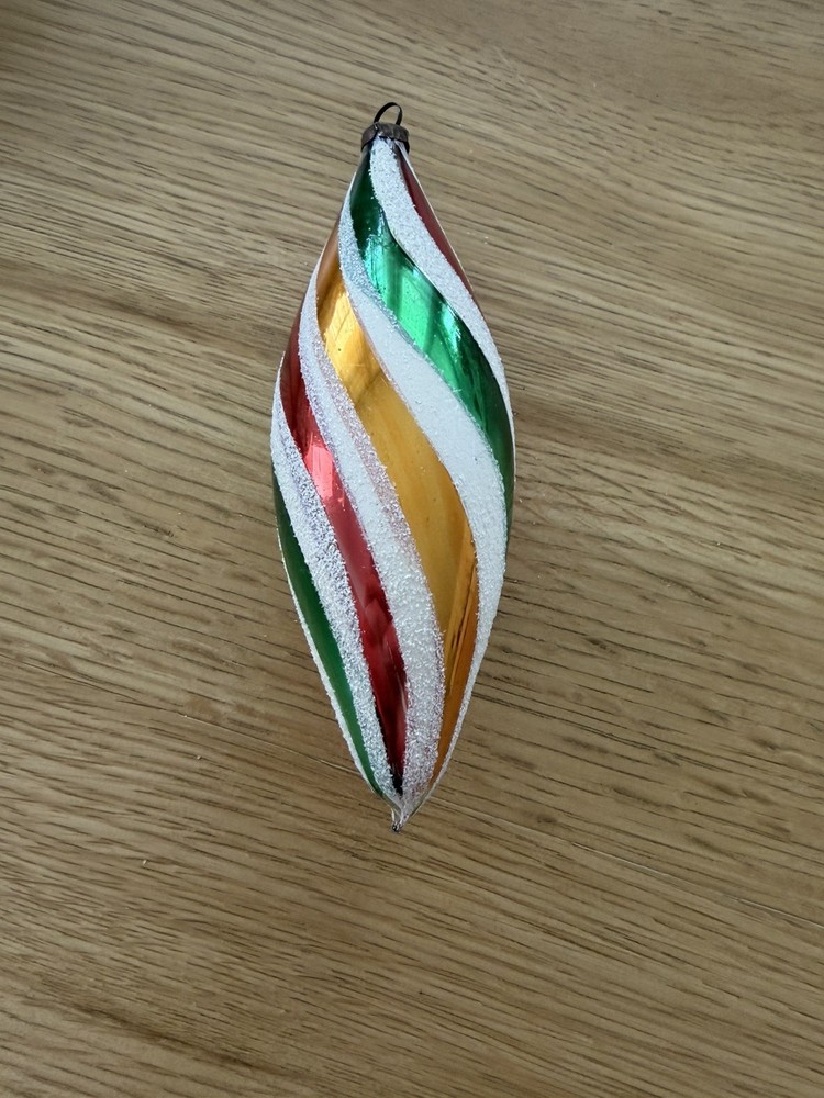 Vintage Teardrop  Stripe Glass Christmas Ornament (No Box )
