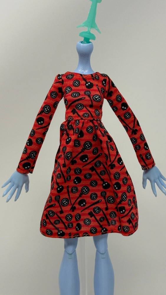 Monster High Skullector Coraline Fashion Doll Outfit Red Dress w Black Key Print