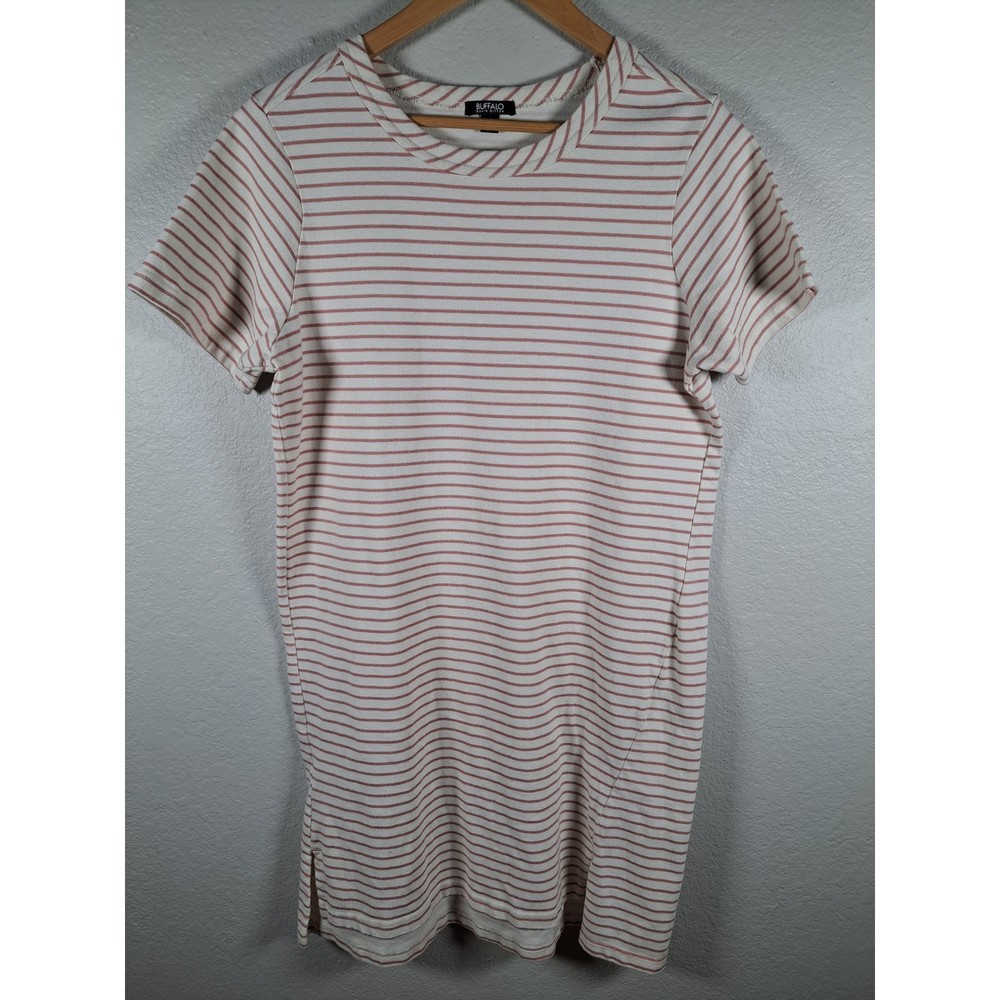 Buffalo David Bitton Striped T-Shirt Dress White Red Short Sleeve Mini Medium